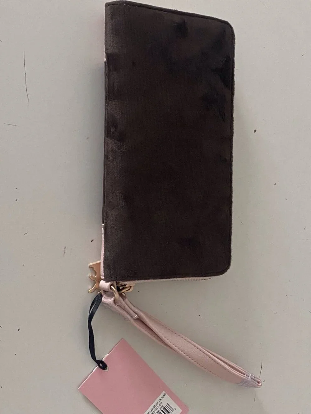 Juicy Couture New Love Chapter Large Zip Wallet Wristlet Chocolate Brown Scottie